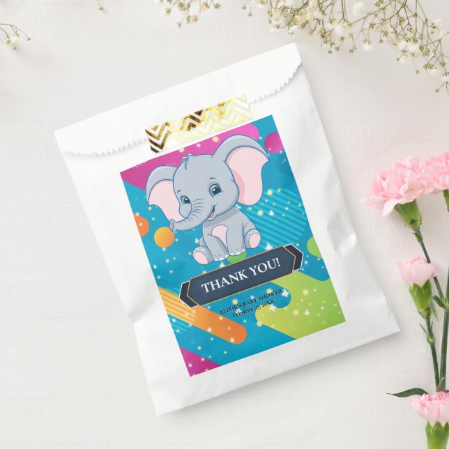 Sachets En Papier Baby shower moderne coloré Blue Elephant (Scellé)