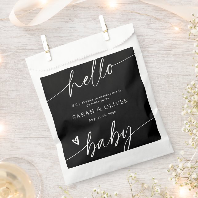 Sachets En Papier Baby-Shower Moderne Élégant Écriture Noir & Blanc (Coupé)