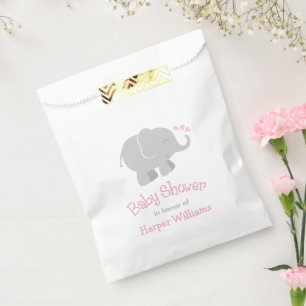 Sachets En Papier Baby shower moderne rose et gris éléphant fille
