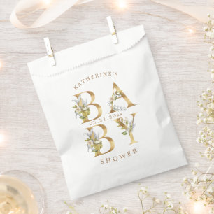 Sachets En Papier baby shower monogramme or fleuri