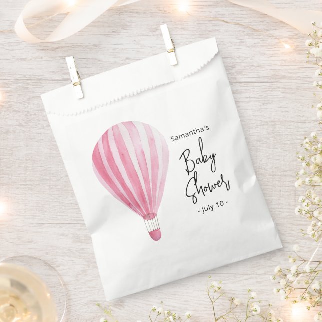 Sachets En Papier Baby shower Montgolfière rose (Coupé)