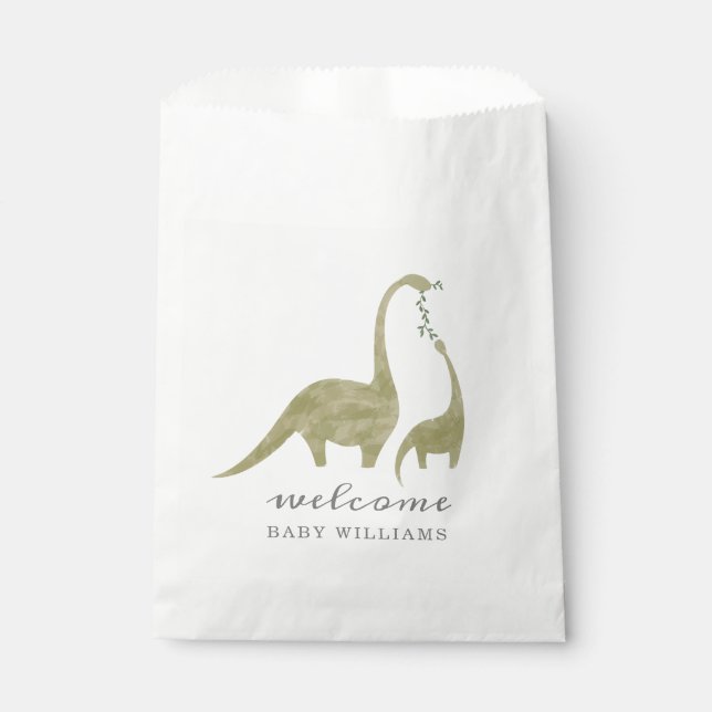 Sachets En Papier Baby shower neutre maman et bébé dinosaure (Devant)