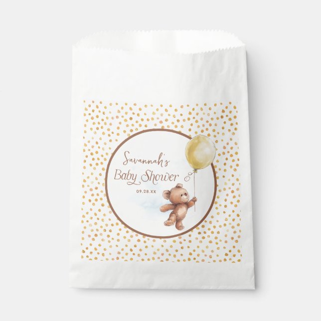 Sachets En Papier Baby shower Ours Jaune Polka Dot Teddy (Devant)