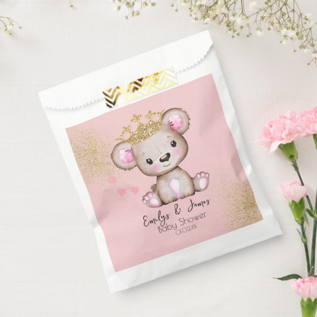 Sachets En Papier Baby shower Ours Princesse rose étincelante (Scellé)
