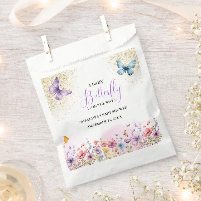 Sachets En Papier Baby shower papillon pourpre Baby (Coupé)
