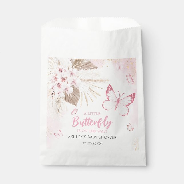 Sachets En Papier Baby Shower Papillon Rose (Devant)