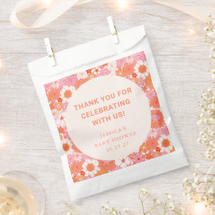 Sachets En Papier Baby shower personnalisé Coral Blush Floral Retro