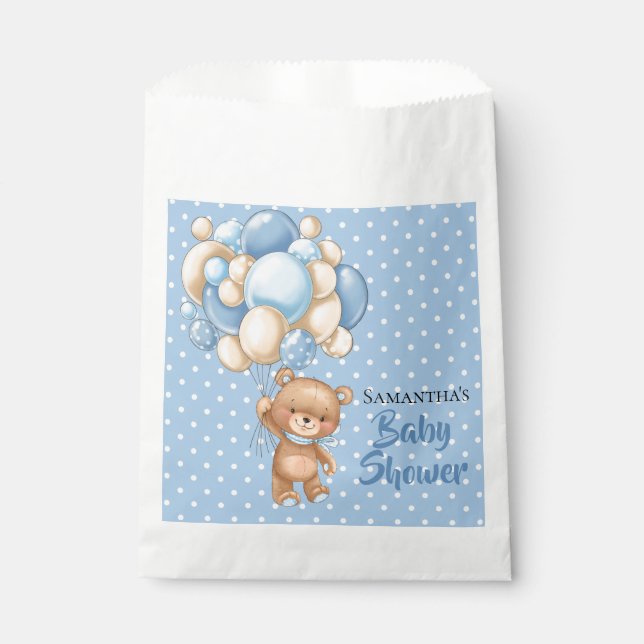 Sachets En Papier Baby shower pour filles en peluche - Bleu et blanc (Devant)