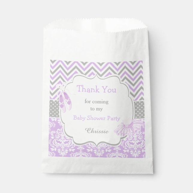 Sachets En Papier Baby shower Purple et Grey Chevron Ballerina (Devant)