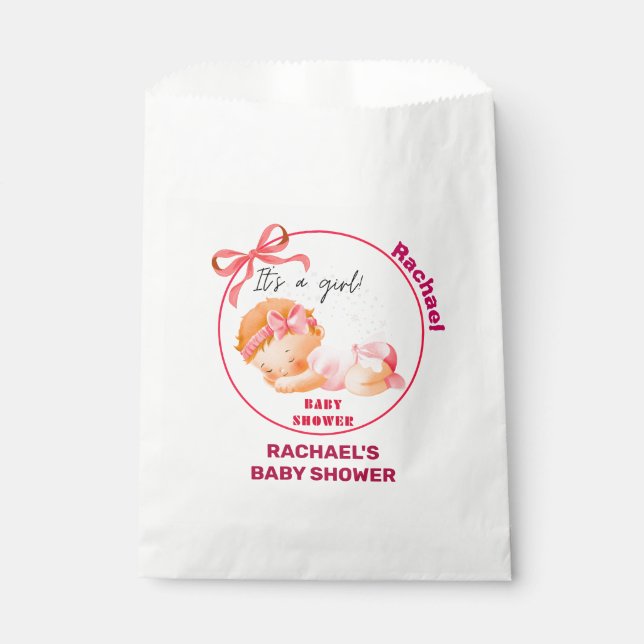 Sachets En Papier Baby shower rose, Baby Girl Douche (Devant)