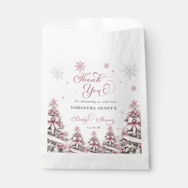 Sachets En Papier Baby shower rose de Noël d'hiver Merci (Devant)