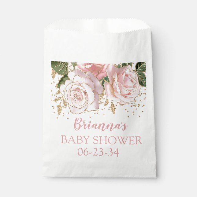 Sachets En Papier Baby shower Rose de Parties scintillant d'or rose (Devant)
