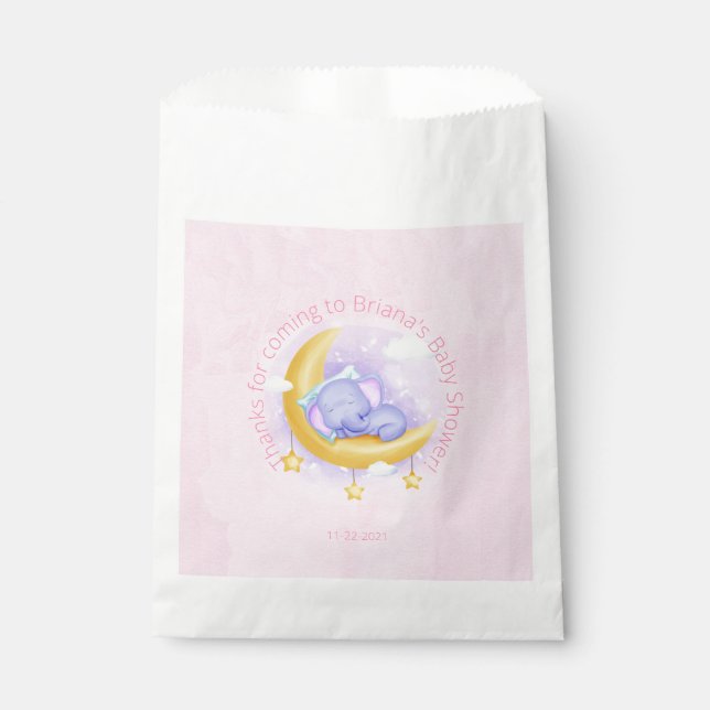 Sachets En Papier Baby shower rose Eléphant fille (Devant)