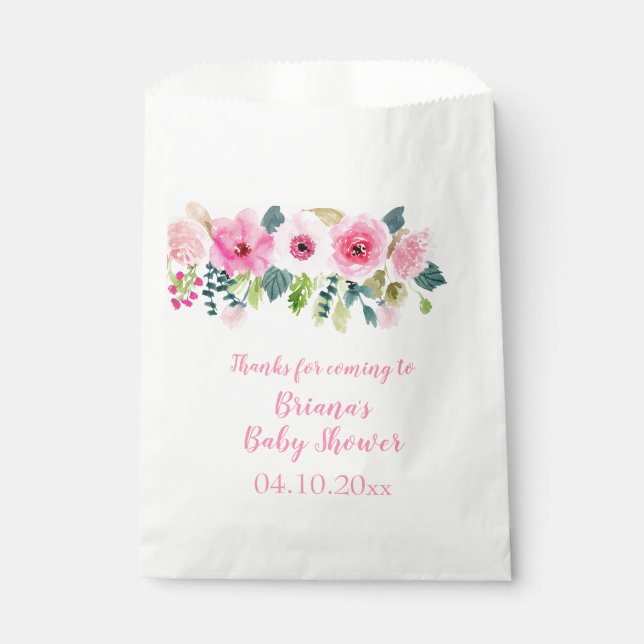 Sachets En Papier Baby shower rose floral fille (Devant)