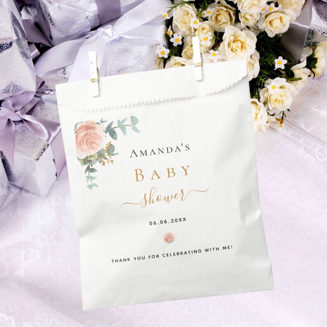 Sachets En Papier Baby shower rose or floral eucalyptus élégant (Créateur téléchargé)