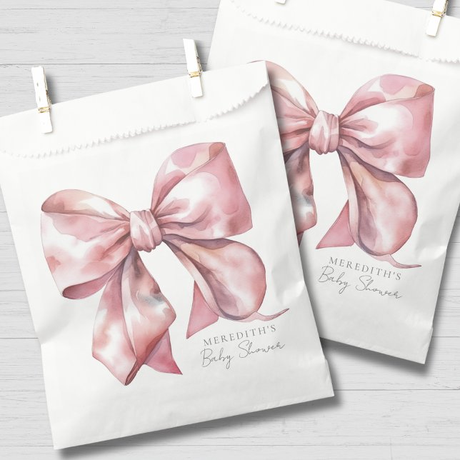 Sachets En Papier Baby Shower Rose Ruban (Pink Bow Baby Shower Favor Bag )