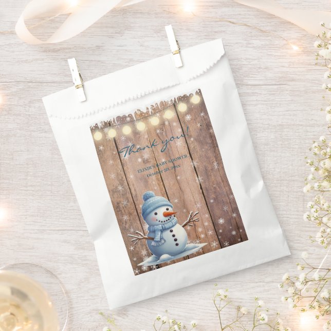 Sachets En Papier Baby shower rustique moderne élégant Blue Snowman (Coupé)