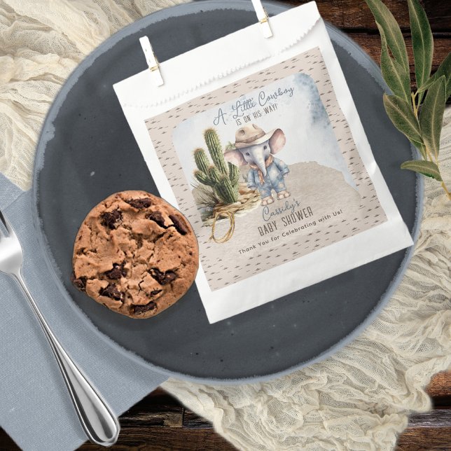 Sachets En Papier Baby shower rustique Western Elephant Cowboy Boy (Rustic Western Elephant Cowboy Boy Baby Shower Favor Bags)