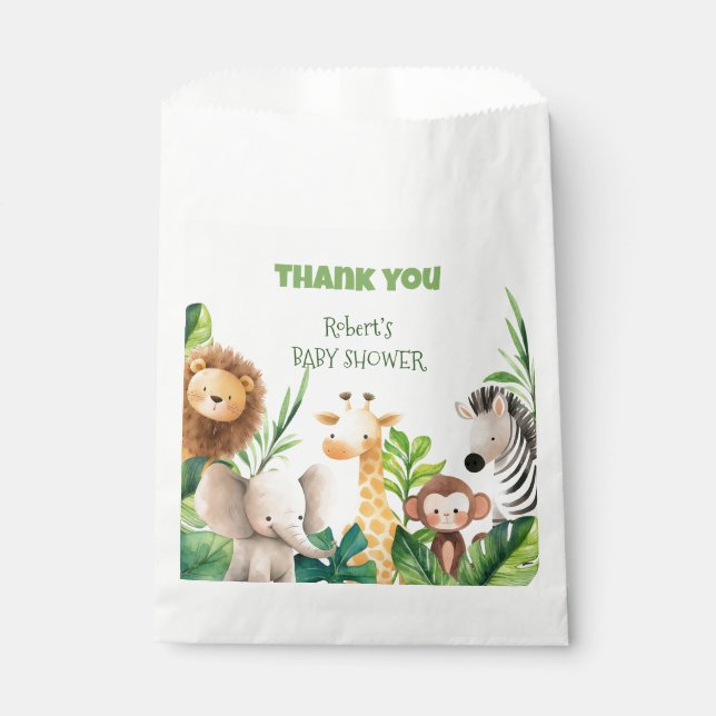 Sachets En Papier Baby shower Safari animal watercolor (Devant)