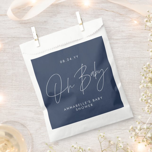 Sachets En Papier Baby shower script marine moderne bleu (Coupé)