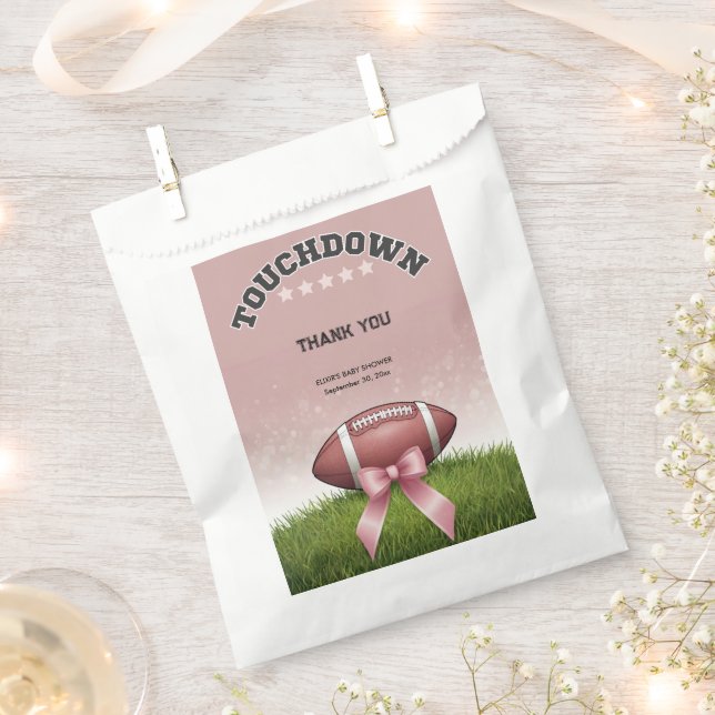 Sachets En Papier Baby shower tactile de football à ruban rose (Coupé)
