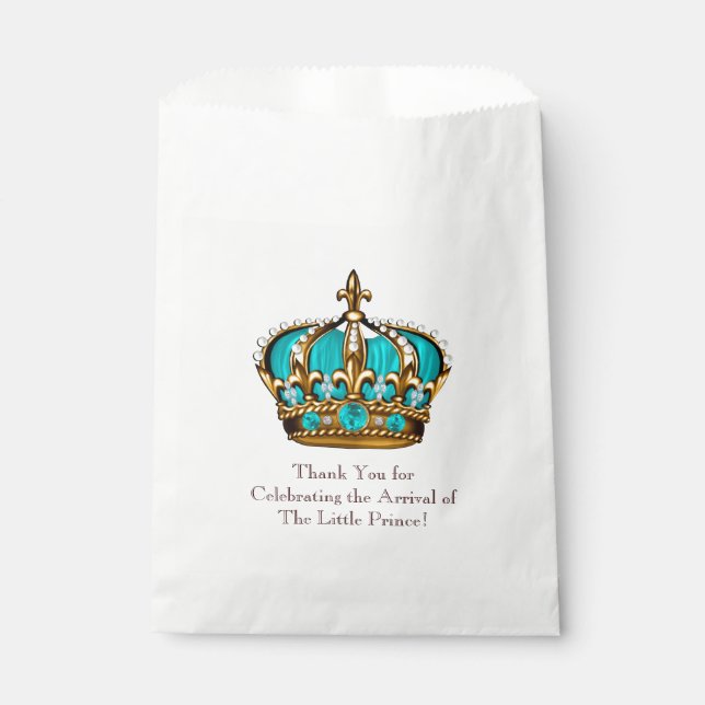 Sachets En Papier Baby shower Turquoise Blue Gold Prince (Devant)