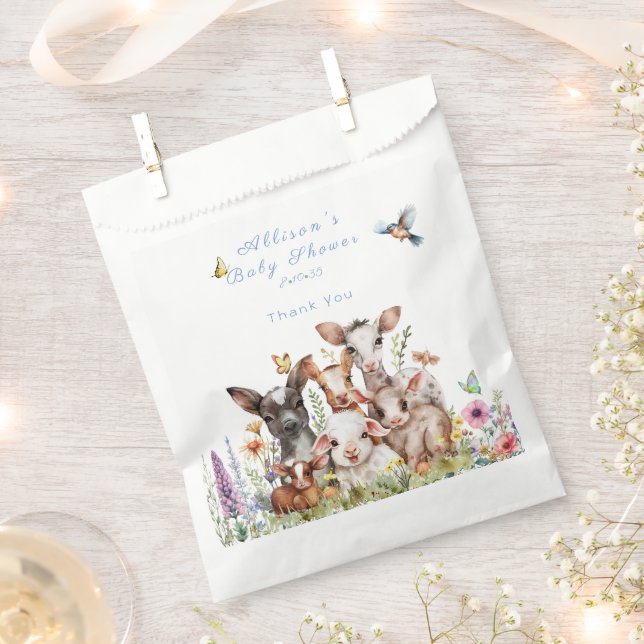 Sachets En Papier Baby shower Vache Chèvre Moutons Papillons Fleurs (Coupé)