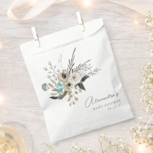 Sachets En Papier Baby shower végétal bleu terrien minimaliste