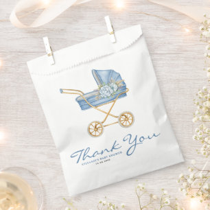Sachets En Papier Baby shower Vintage de poussette bleu Aquarelle