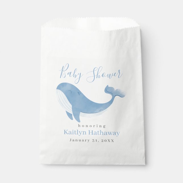 Sachets En Papier Baby shower Watercolor Blue Whale (Devant)