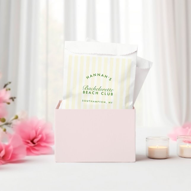 Sachets En Papier Bachelorte moderne moderne vert et jaune (Retro Modern Green & Yellow Stripes Bachelorette Favor Bag)