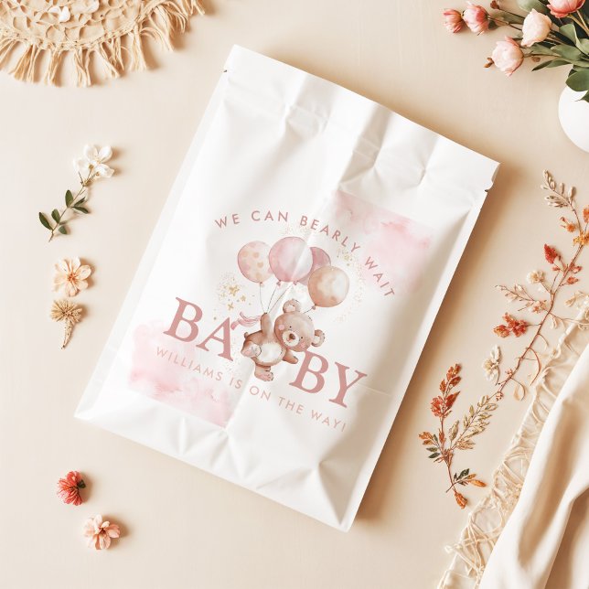 Sachets En Papier BAILEY Pink Bearly Wait Teddy Bear Baby shower (Créateur téléchargé)