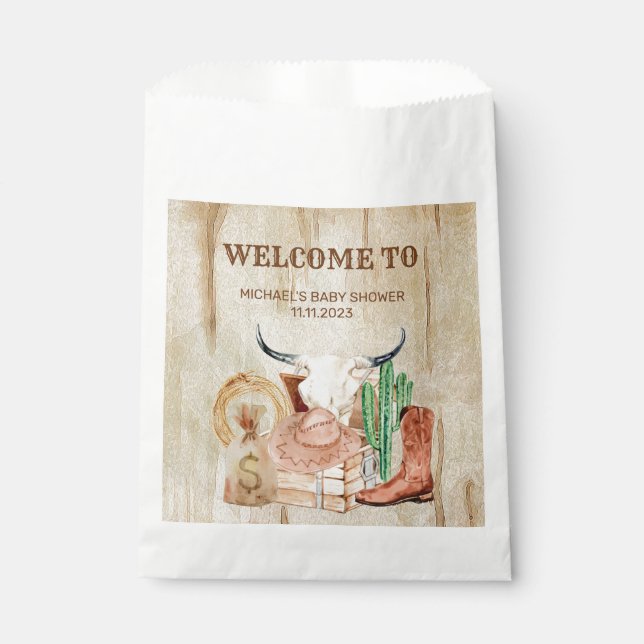 Sachets En Papier Bain de bébé cow-boy rustique (Devant)