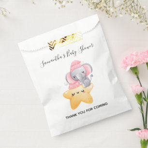 Sachets En Papier Bain de bébé éléphant rose personnalisé