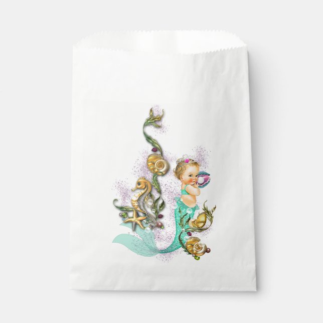 Sachets En Papier Bain Turquoise de Sirène pour Bébé (Devant)