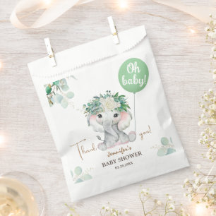 Sachets En Papier Ballon vert éléphant Baby shower neutre pour les f