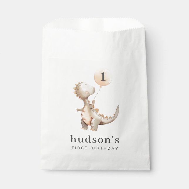Sachets En Papier Ballons d'anniversaire de Dinosaur (Devant)