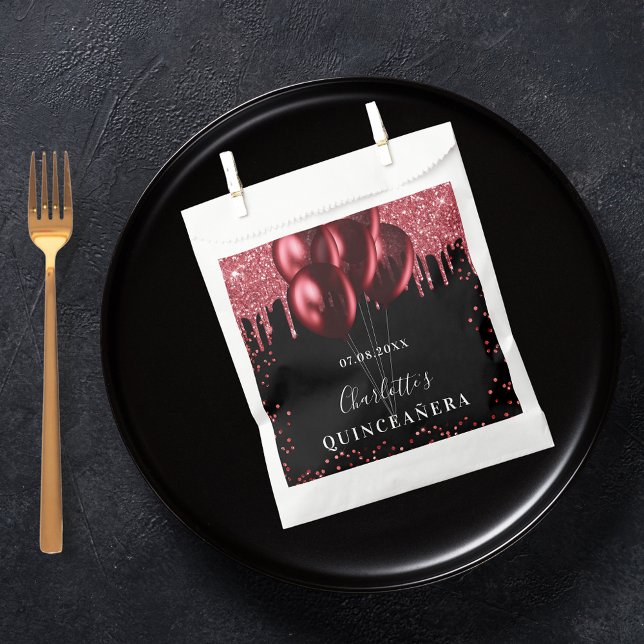 Sachets En Papier Ballons de parties scintillant rouge noir Quincean (Créateur téléchargé)