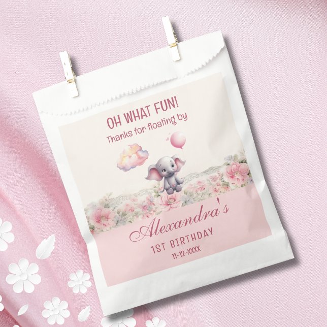 Sachets En Papier Ballons Eléphant mignon rose bébé fille 1er annive (Créateur téléchargé)