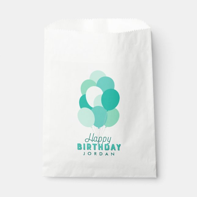 Sachets En Papier Ballons turquoises Joyeux anniversaire (Devant)
