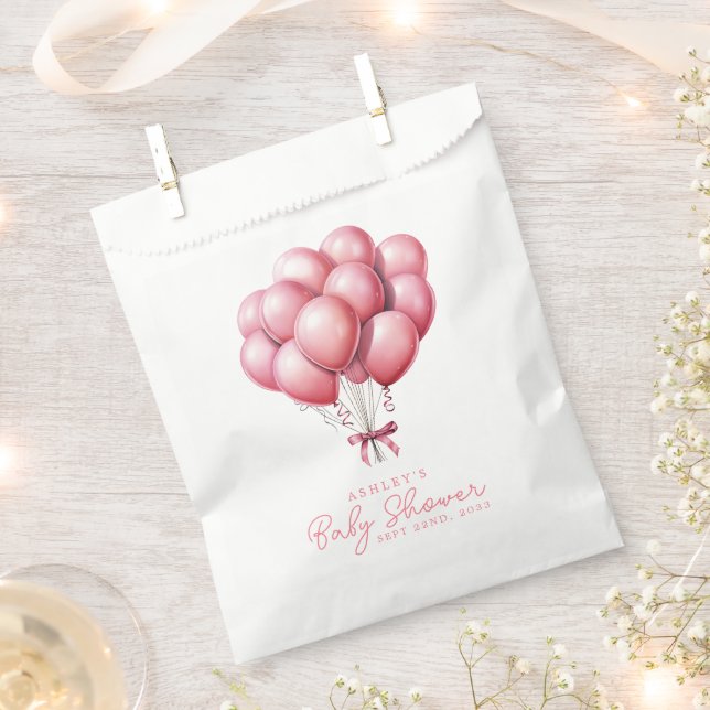 Sachets En Papier Balloons roses Aquarelle Baby shower fille (Coupé)