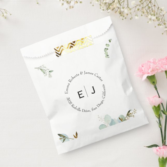 Sachets En Papier Ballotins de Monogramme chic vert (Scellé)