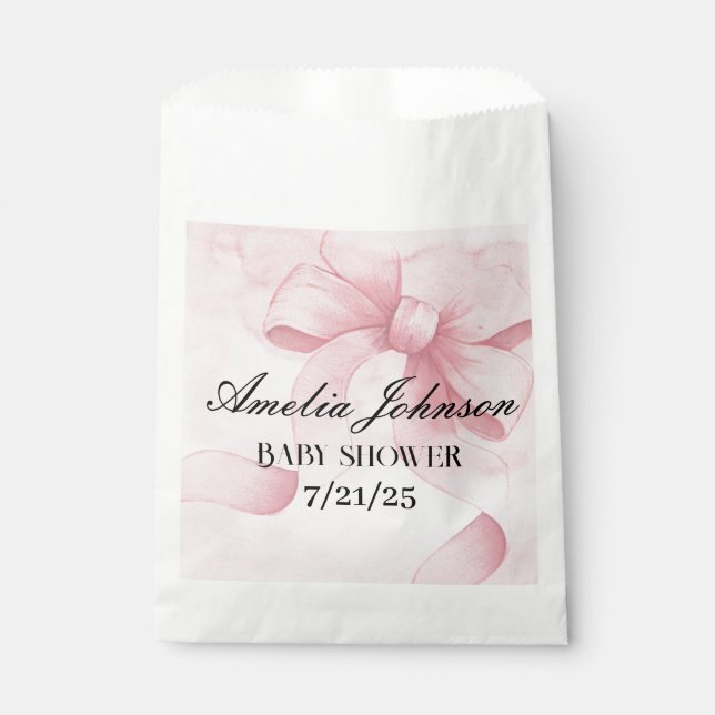 Sachets En Papier Bande rose noire Coquette Baby shower fille (Devant)