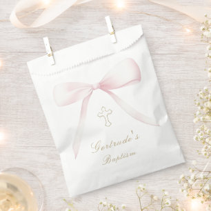 Sachets En Papier Baptême arc rose bébé fille en faveur tags