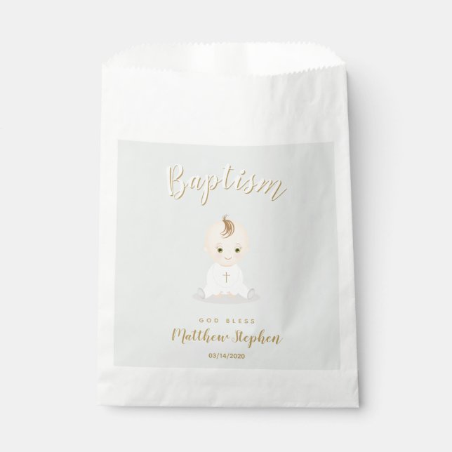 Sachets En Papier Baptême Baby Boy (Devant)