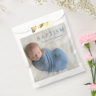 Sachets En Papier Baptême de Croix Religieuse Bleue Élégante