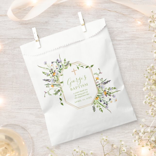 Sachets En Papier Baptême Gold Cross fleurs sauvages Favoriser les s (Coupé)