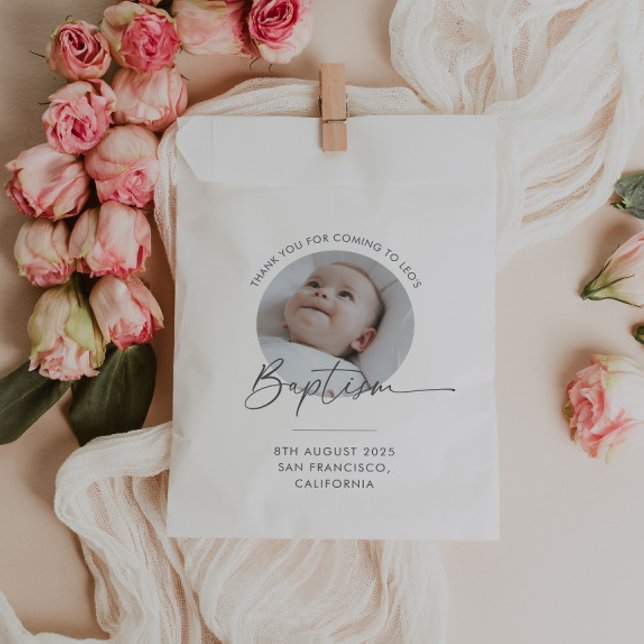 Sachets En Papier Baptism Photo Thank You (Zazzle Baptism Photo Thank You Tag Favor Bag)