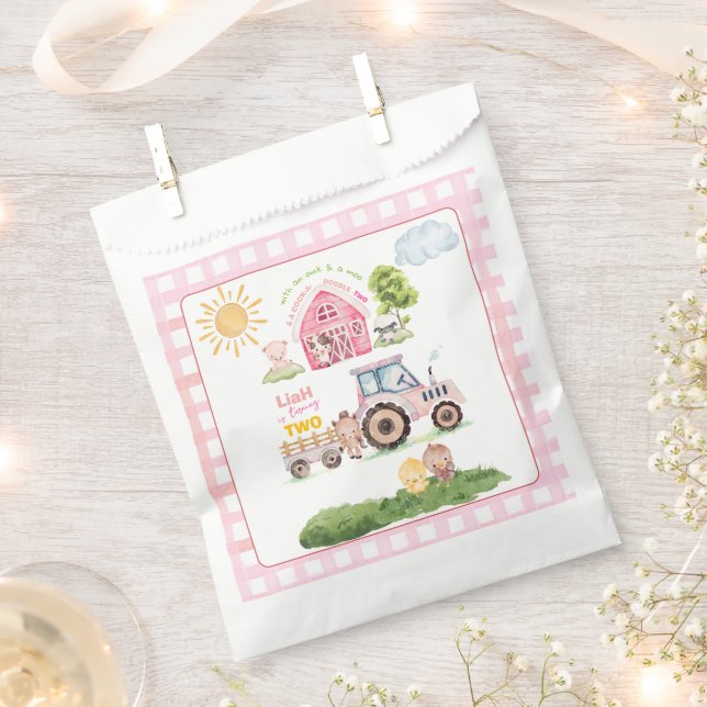 Sachets En Papier Barnyard Fun Rose 2e Anniversaire  (Coupé)