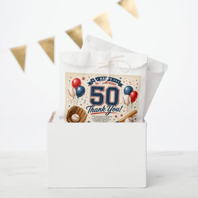 Sachets En Papier Baseball 50e anniversaire Merci  (Fête)